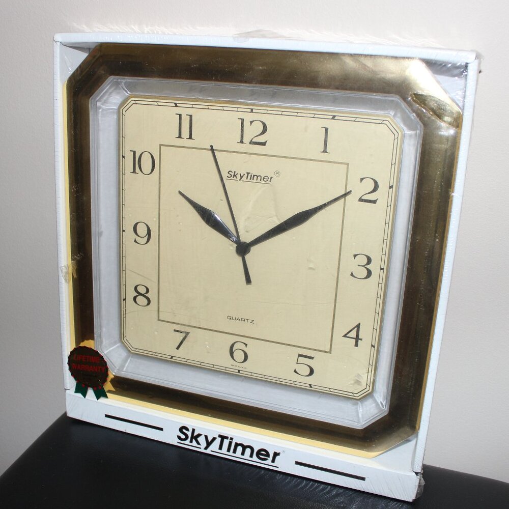 3/$55❤️new sealed SKYTIMER mid-century style gold octagonal wall clock Taiwan